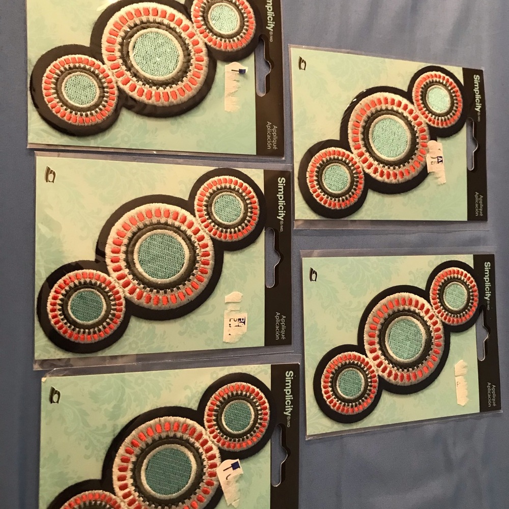 Embroidered Circle Appliqué Patch - Teal & Coral lot 5 hippie